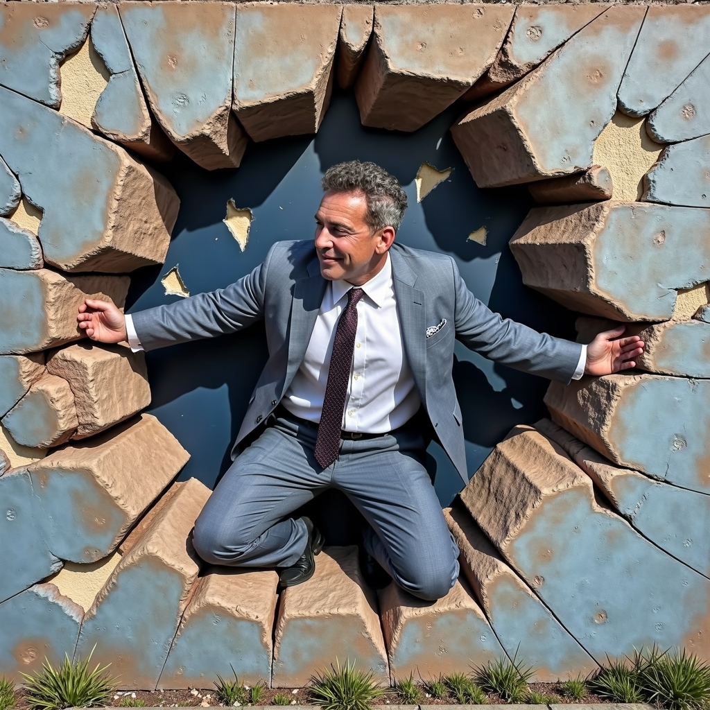 trompe l'oeil mural of jon407 man breaki-FLUX TRAI